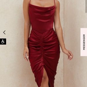 House of cb Nera wine satin corset dress